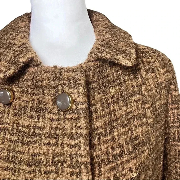 Vintage 60s Mod Brown Wool Tweed Long Formal Dress Coat XS Union Made. Has Flaws - Picture 10 of 11